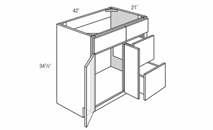 V4221D-R: Right Bathroom Vanity: Amesbury Mist RTA Kitchen Cabinet