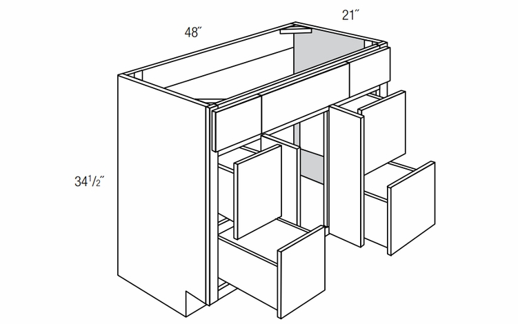 V4821D: 2 Door 4 Drawer Vanity:  Dover Castle RTA Kitchen Cabinet