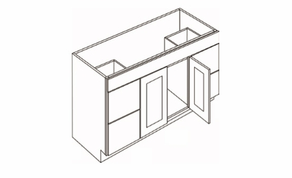 V4821DD: 2 Door 4 Drawer Vanity Sink Base Cabinets: Country Oak Honey Kitchen Cabinets