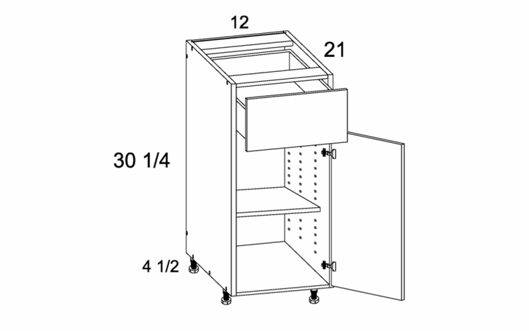 VB12: One Door One Drawer Vanity Base: Rivera Conch Shell Kitchen Cabinets