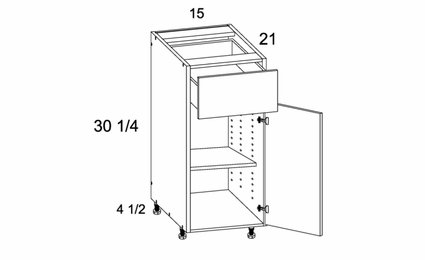 VB15: One Door One Drawer Vanity Base: Palermo Gloss White Kitchen Cabinets