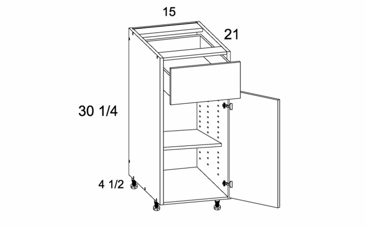 VB15: One Door One Drawer Vanity Base: Torino Dark Wood Kitchen Cabinets