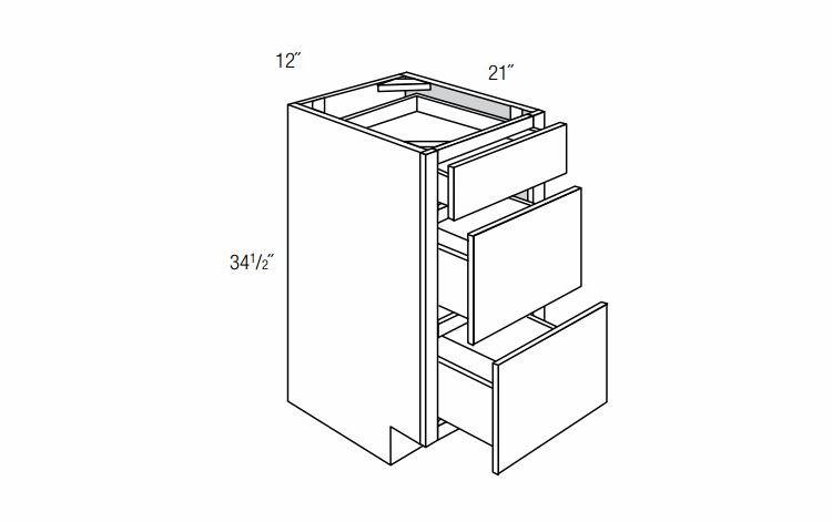 VDB1221: 3 Drawer Vanity:  Dover Castle RTA Kitchen Cabinet