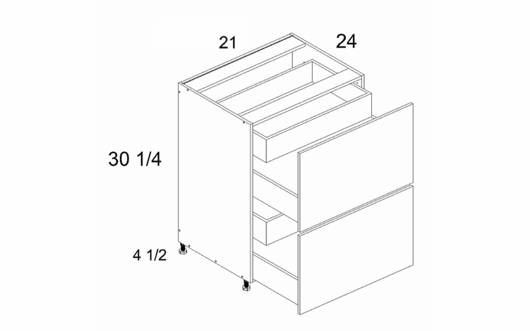 Verona Midnight Navy 2DB2ID21: Two Drawer Base Cabinet With Two Inner Drawers: RTA Kitchen Cabinets