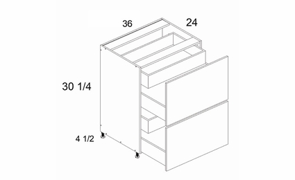 Verona Midnight Navy 2DB2ID36: Two Drawer Base Cabinet With Two Inner Drawers: RTA Kitchen Cabinets