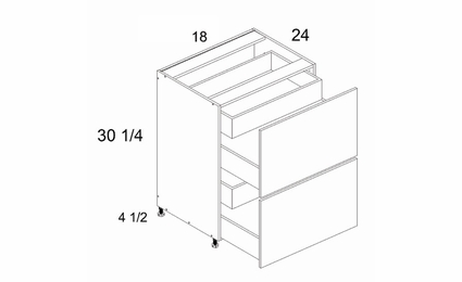 Verona Pure Blanc 2DB2ID18: Two Drawer Base Cabinet With Two Inner Drawers: RTA Kitchen Cabinets