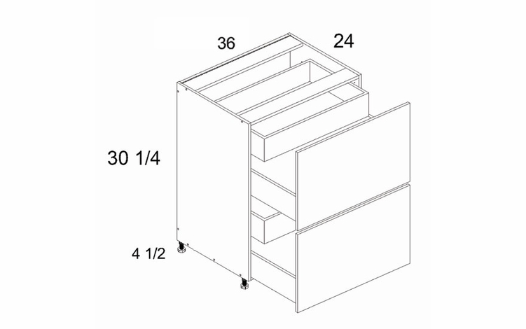 Verona Pure Blanc 2DB2ID36: Two Drawer Base Cabinet With Two Inner Drawers: RTA Kitchen Cabinets