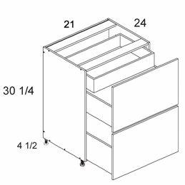 Verona Pure Blanc 2DBID21: Two Drawer Base with Inner Drawer: RTA Kitchen Cabinets