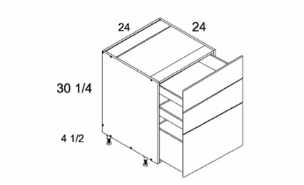 Verona Pure Blanc 3DB24: Three Drawer Base: RTA Kitchen Cabinets