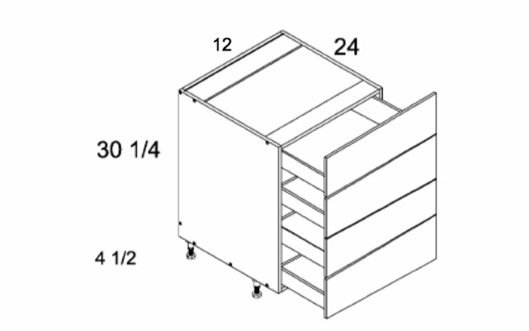 Verona Pure Blanc 4DB12: Four Drawer Base: RTA Kitchen Cabinets
