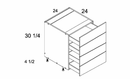 Verona Pure Blanc 4DB24: Four Drawer Base: RTA Kitchen Cabinets