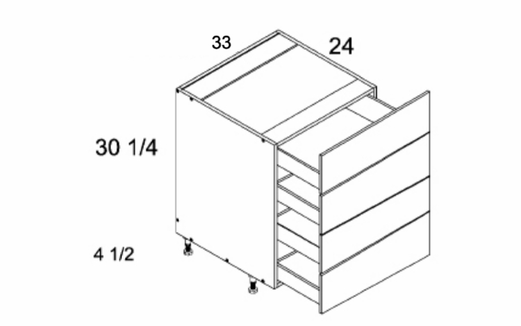 Verona Pure Blanc 4DB33: Four Drawer Base: RTA Kitchen Cabinets