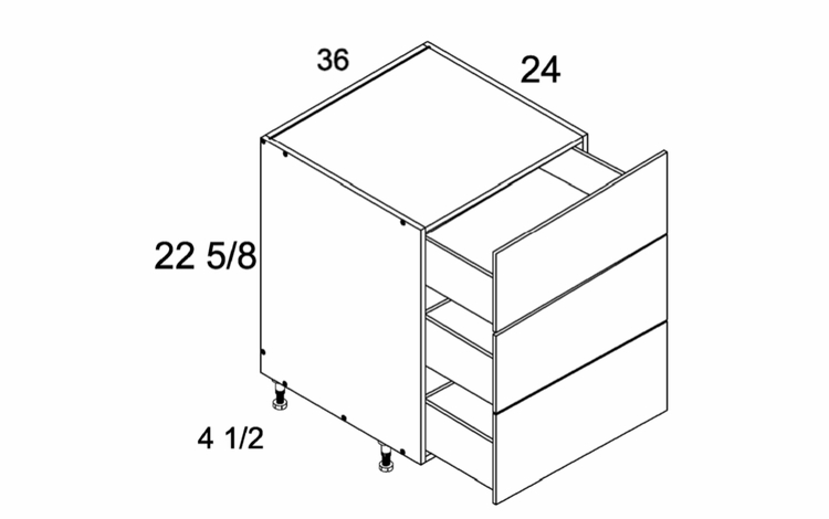 Verona Pure Blanc DDR3DB36: Three Drawer Desk Base: RTA Kitchen Cabinets