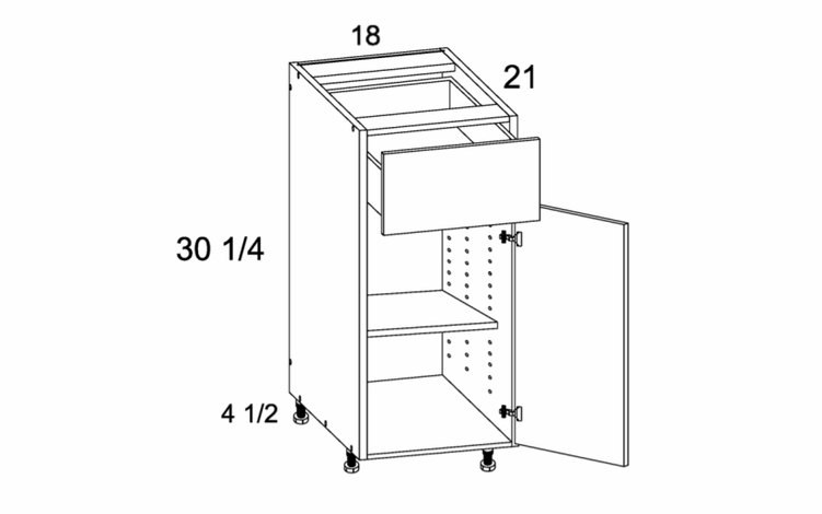 Verona Pure Blanc VB18: One Door One Drawer Vanity Base: RTA Kitchen Cabinets