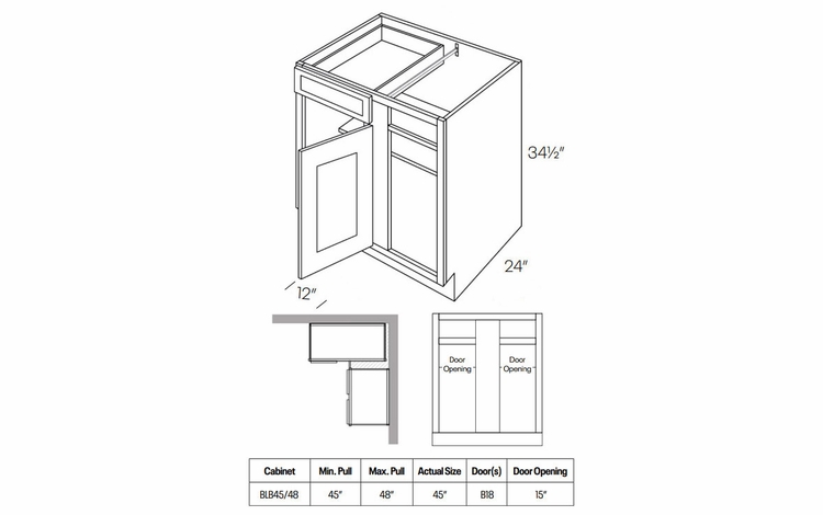 Versailles White BLB45/48R: Blind Base Cabinet Hinged Right: Pre-Assembled Kitchen Cabinets