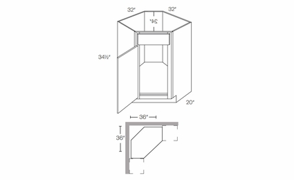 Versailles White CSB36L: Left Diagonal Corner Sink Base Cabinet: Pre-Assembled Kitchen Cabinets