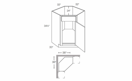Versailles White CSB36R: Right Diagonal Corner Sink Base Cabinet: Pre-Assembled Kitchen Cabinets