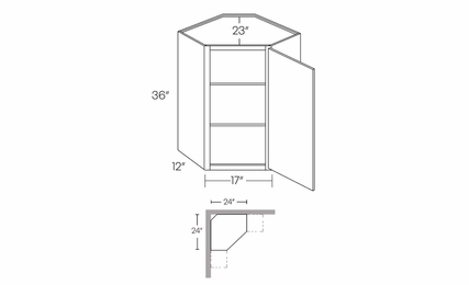 Versailles White CW2436: Diagonal Corner Wall Cabinet: Pre-Assembled Kitchen Cabinets