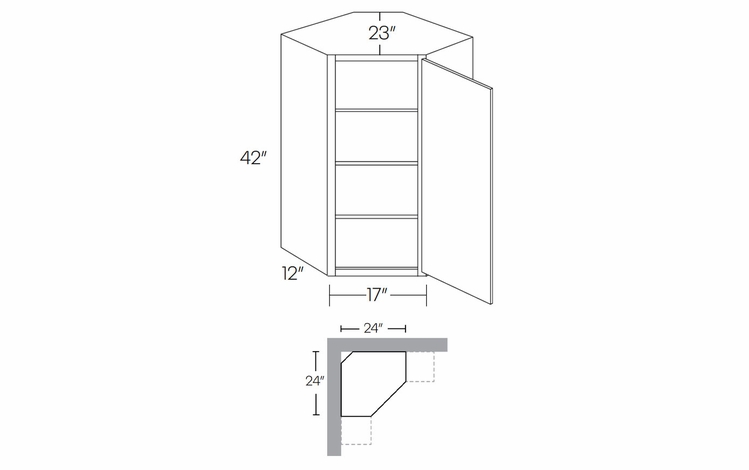 Versailles White CW2442: Diagonal Corner Wall Cabinet: Pre-Assembled Kitchen Cabinets