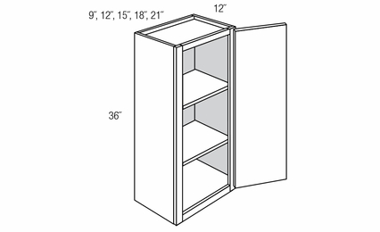 W1236: Single Door Wall Cabinet: Essex RTA Kitchen Cabinet