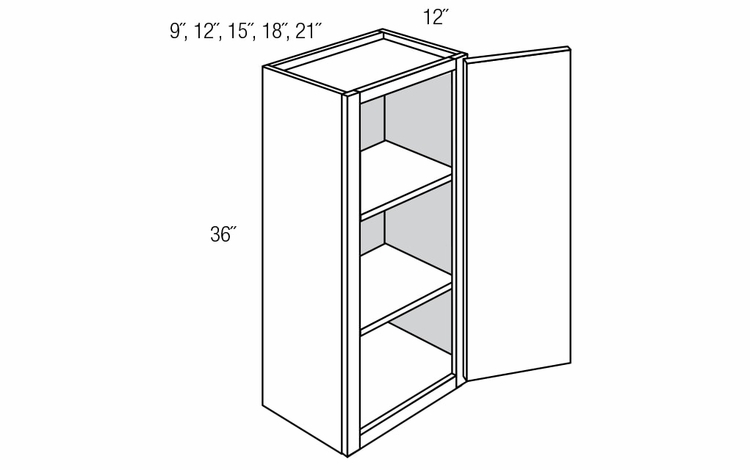 W1236: Single Door Wall Cabinet: Quincy Espresso RTA Kitchen Cabinet