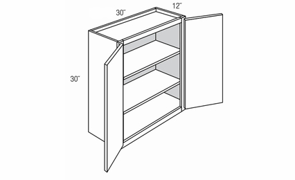 W3030B: Double Door Wall Cabinet: Trenton Recessed RTA Kitchen Cabinet