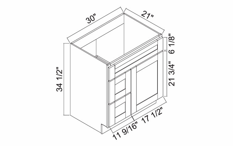 White Oak Shaker 3021DL: Left Drawer Vanity: RTA Kitchen Cabinets