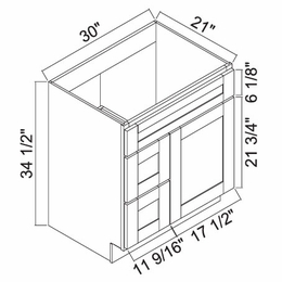 White Oak Shaker 3021DL: Left Drawer Vanity: RTA Kitchen Cabinets