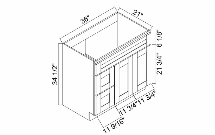 White Oak Shaker 3621DL: Left Drawer Vanity: RTA Kitchen Cabinets