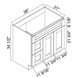 White Oak Shaker 3621DL: Left Drawer Vanity: RTA Kitchen Cabinets
