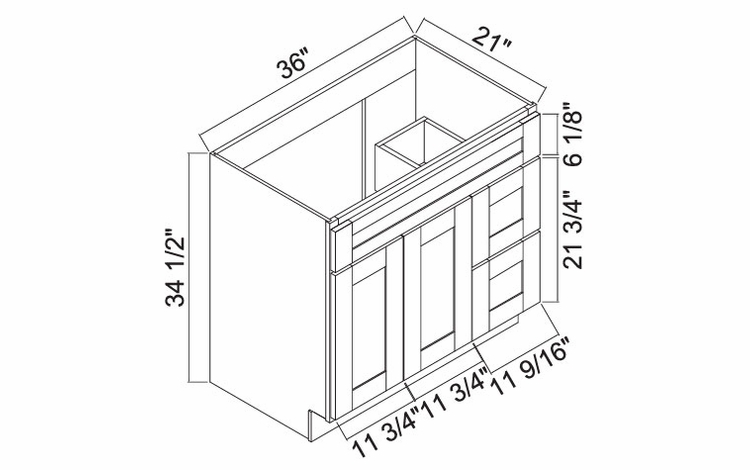 White Oak Shaker 3621DR: Right Drawer Vanity: RTA Kitchen Cabinets