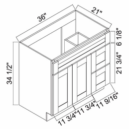 White Oak Shaker 3621DR: Right Drawer Vanity: RTA Kitchen Cabinets
