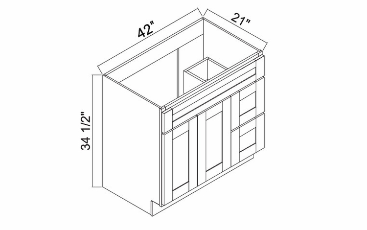 White Oak Shaker 4221DR: Right Drawer Vanity: RTA Kitchen Cabinets