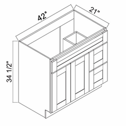 White Oak Shaker 4221DR: Right Drawer Vanity: RTA Kitchen Cabinets