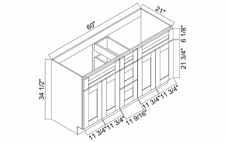 White Oak Shaker 6021DD: 3 Drawer Vanity Combo: RTA Kitchen Cabinets