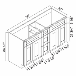 White Oak Shaker 6021DD: 3 Drawer Vanity Combo: RTA Kitchen Cabinets