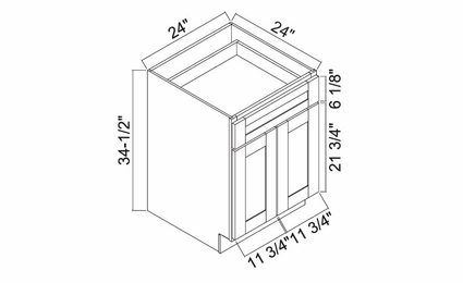 White Oak Shaker B24: Double Door Base Cabinet: RTA Kitchen Cabinets