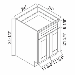 White Oak Shaker B24: Double Door Base Cabinet: RTA Kitchen Cabinets