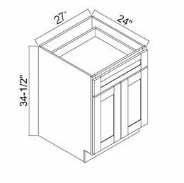 White Oak Shaker B27: Double Door Base Cabinet: RTA Kitchen Cabinets