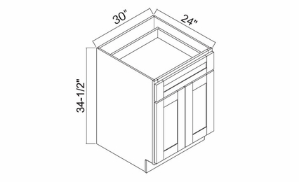 White Oak Shaker B30: Double Door Base Cabinet: RTA Kitchen Cabinets