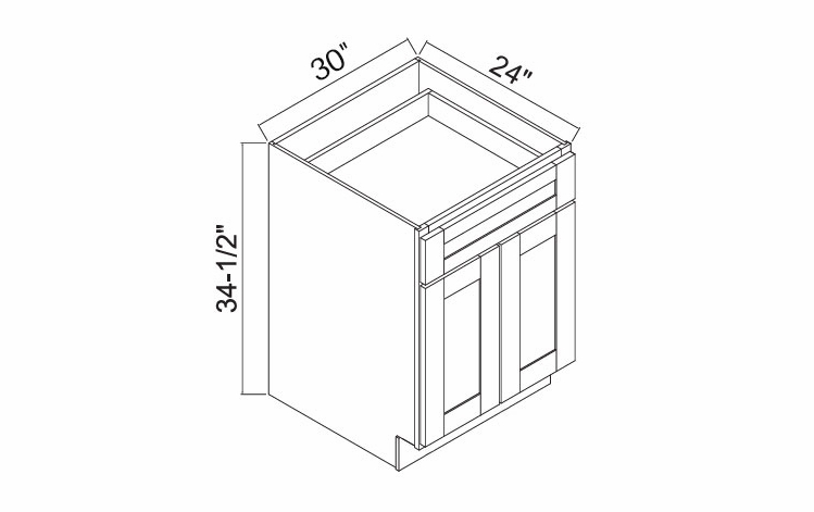 White Oak Shaker B30: Double Door Base Cabinet: RTA Kitchen Cabinets