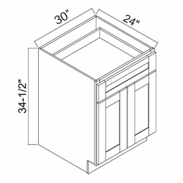 White Oak Shaker B30: Double Door Base Cabinet: RTA Kitchen Cabinets