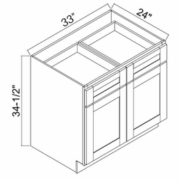 White Oak Shaker B33: Double Door Base Cabinet: RTA Kitchen Cabinets