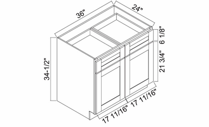 White Oak Shaker B36: Double Door Base Cabinet: RTA Kitchen Cabinets