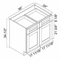White Oak Shaker B36: Double Door Base Cabinet: RTA Kitchen Cabinets