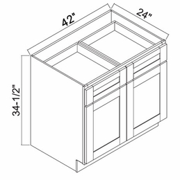 White Oak Shaker B42: Double Door Base Cabinet: RTA Kitchen Cabinets