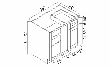 White Oak Shaker BBC36-42LR: Base Blind Corner Cabinet: RTA Kitchen Cabinets