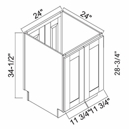 White Oak Shaker BTSD24: 4 Door Base Cabinet: RTA Kitchen Cabinets
