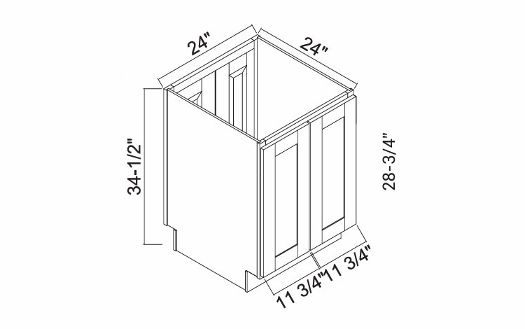 White Oak Shaker BTSD24: 4 Door Base Cabinet: RTA Kitchen Cabinets