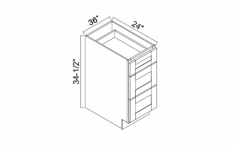 White Oak Shaker DB36: 3 Drawer Base Cabinet: RTA Kitchen Cabinets